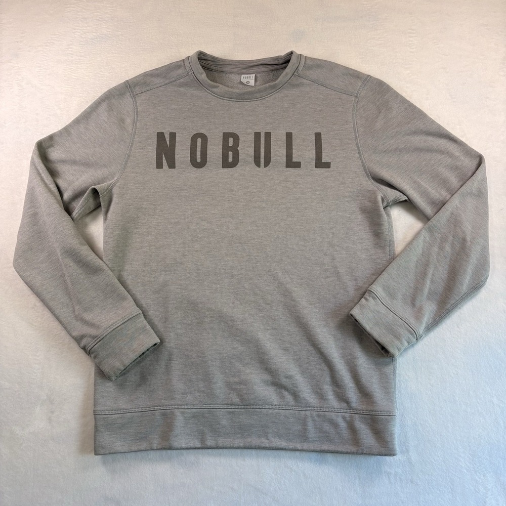 Nobull Crewneck Black Logo Sweatshirt Mens Size M Gray Long Sleeve Pullover